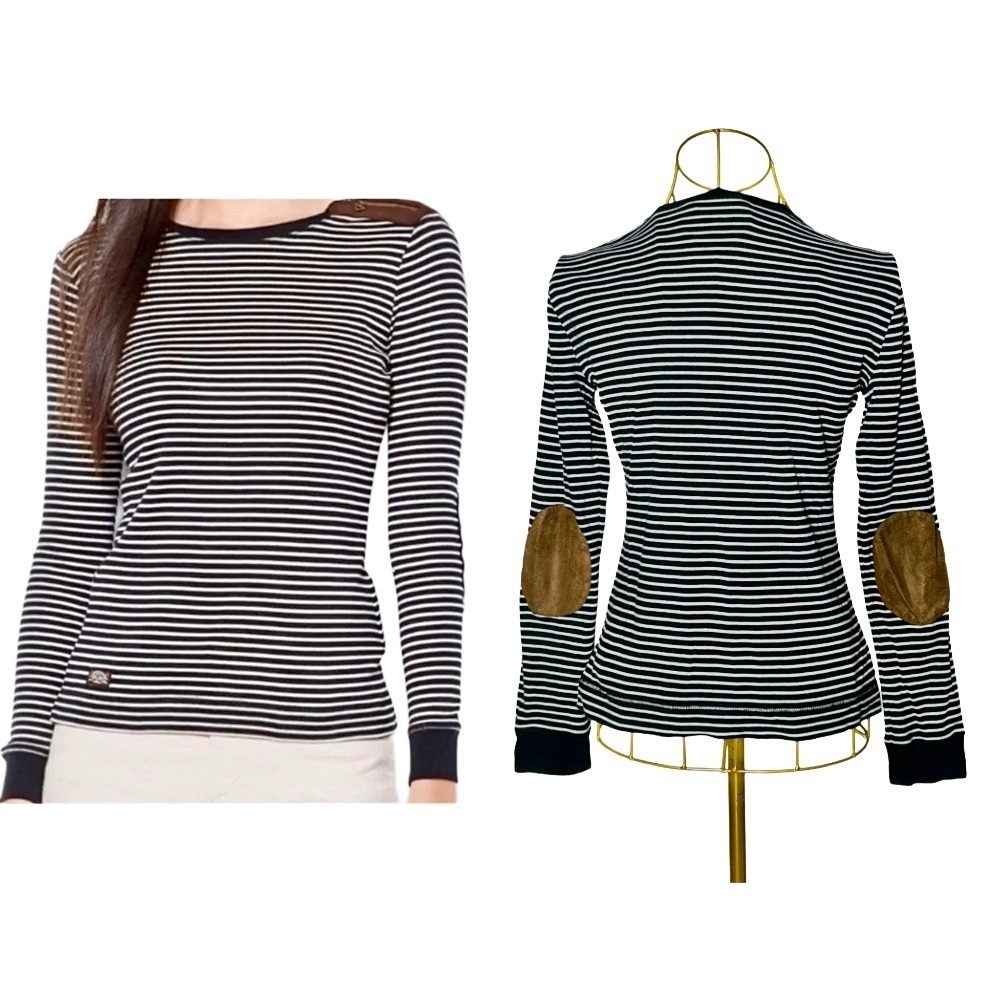 Lauren Ralph Lauren Striped Long-Sleeve Top with Faux-Suede Elbow Patches, M